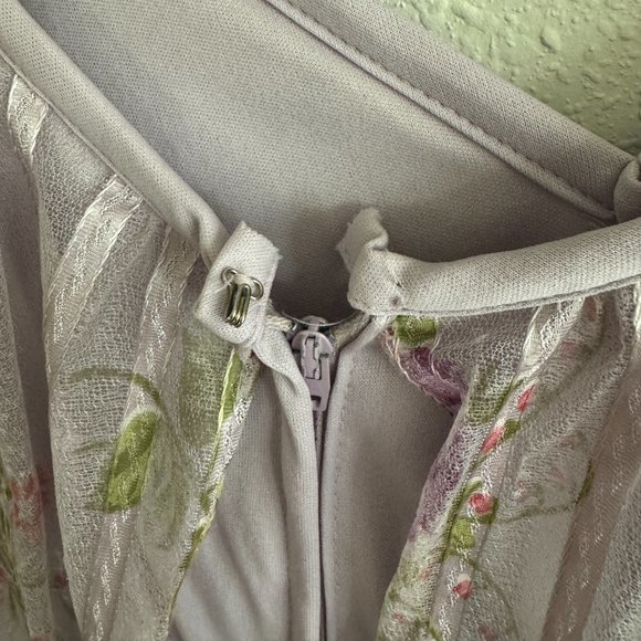 Vintage 70’s Silky Poly Lavender Purple Floral Print Overlay top dress size S - Picture 8 of 8